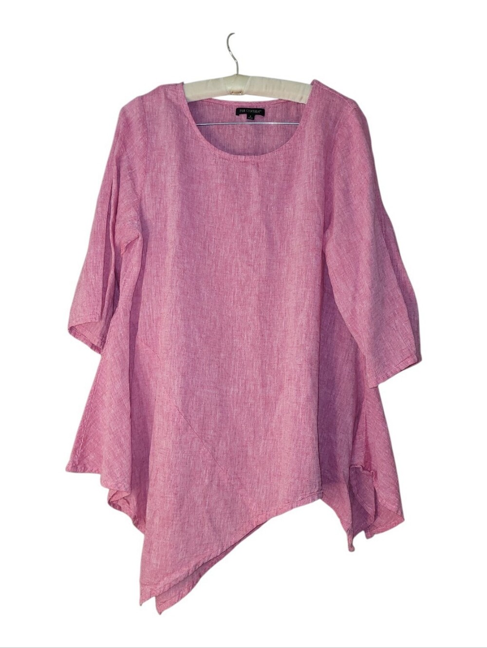 For Cynthia Linen Blend Boho Top 3/4  Sleeves Oversized S